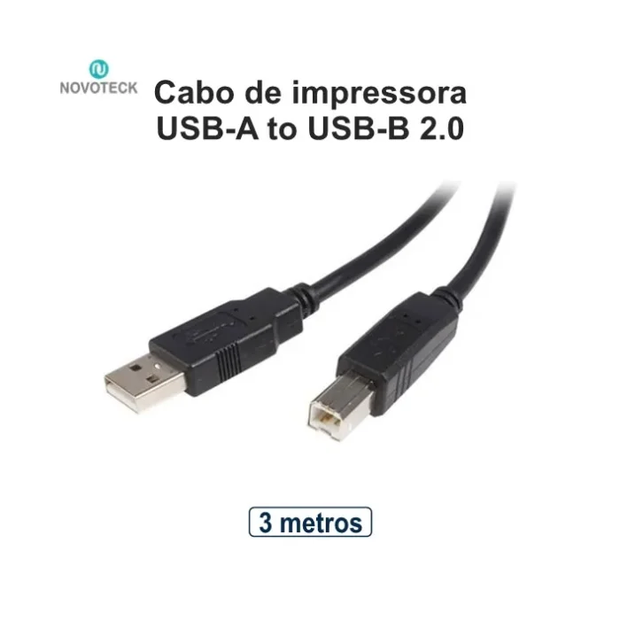 Cabo de Impressora USB 2.0 High Speed A-B 3m Preto