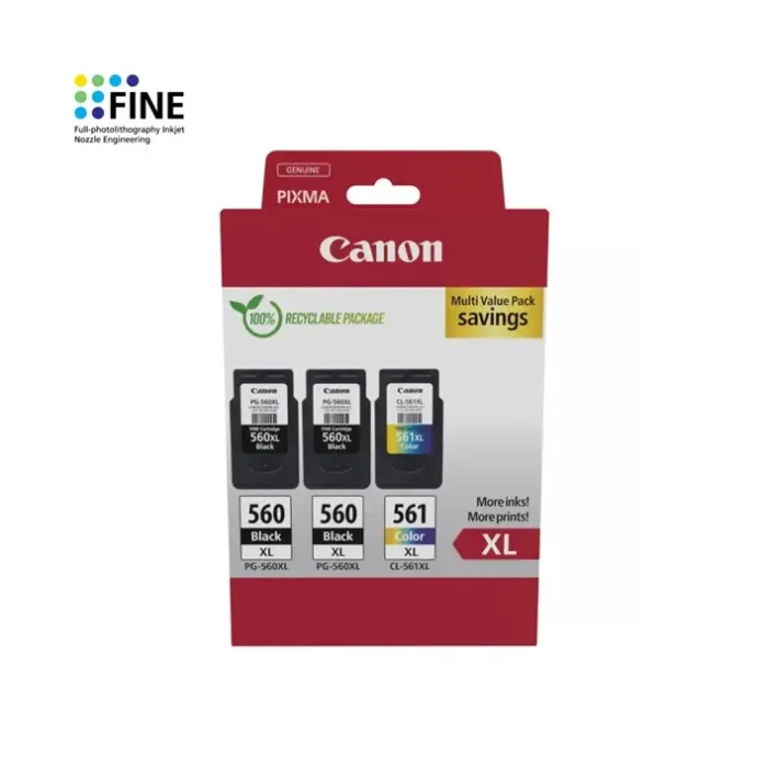 Pack 3 Tinteiros Canon 2x PG-560XL/1x CL-561XL Original 3712C009