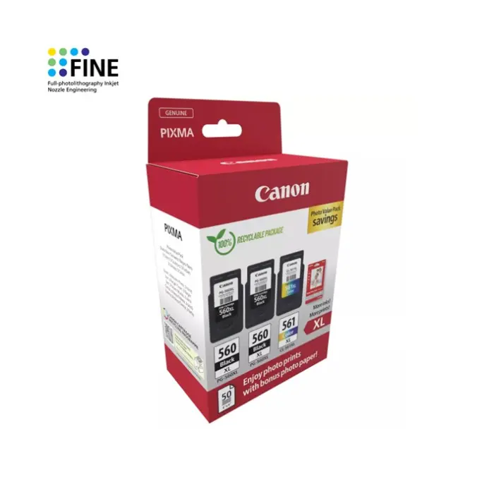 Pack 3 Tinteiros Canon 2x PG-560XL/1x CL-561XL Original 3712C012