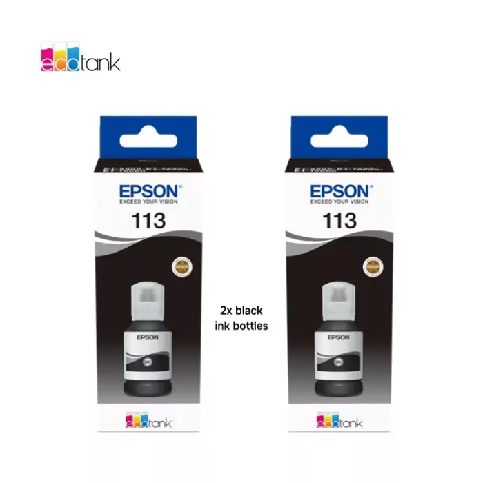 Pack 2x Black Epson EcoTank 113 Ink Series Original