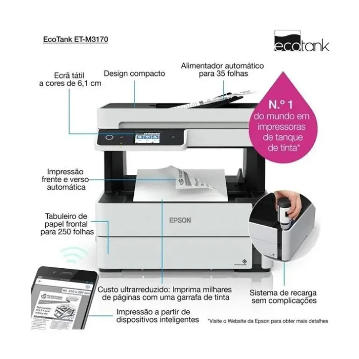 Multifunções 4 em 1 Monocromática Epson EcoTank ET-M3170