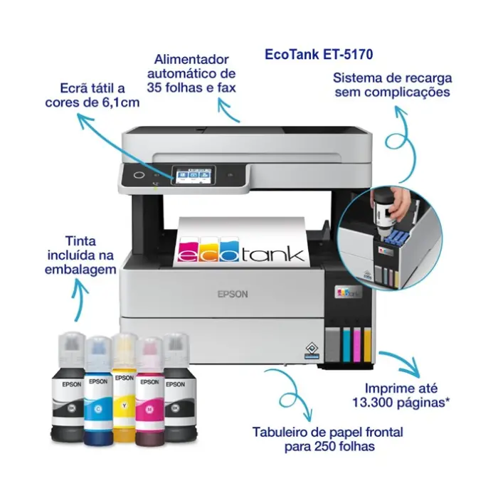 Impressora Multifunções A4 Epson EcoTank ET-5170