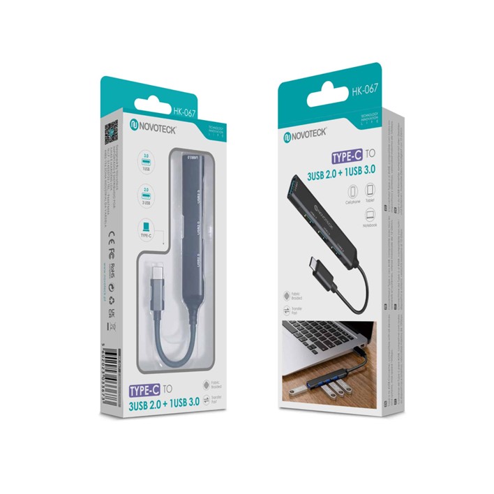 Hub USB-C Novoteck HK-067 – 3 USB 2.0 + 1 USB 3.0