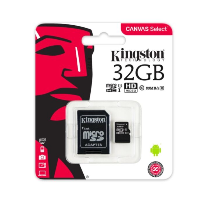 Cartão de memória Micro SDHC KINGSTON C10 32GB 80MB/s R + Adaptador SD